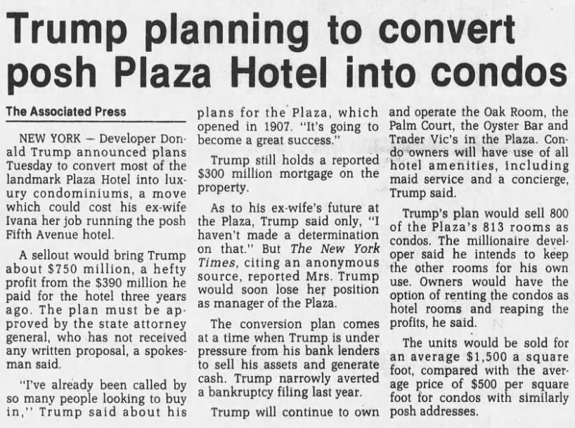 Trump planning to convert posh Plaza Hotel into condos