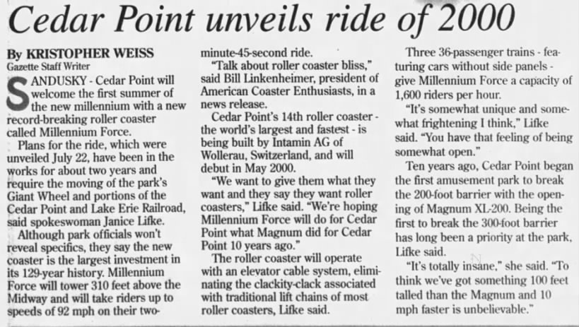 Cedar Point unveils ride of 2000/Kristopher Weiss