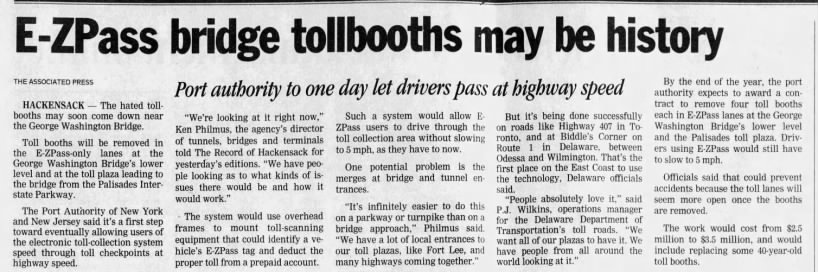 E-ZPass bridge tollbooths may be history