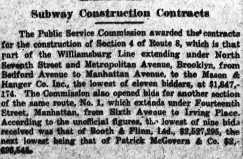 Subway Construction Contracts 