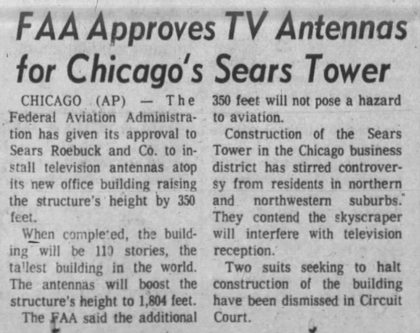 FAA Approves TV Antennas for Chicago's Sears Tower