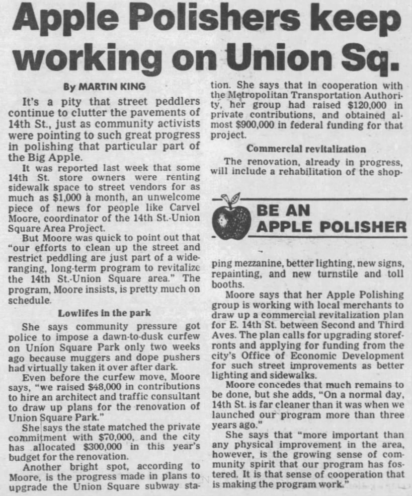 Apple Polishers keep working on Union Sq./Martin King