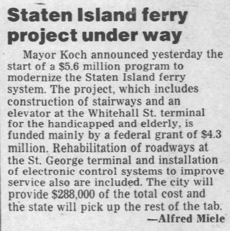 Staten Island ferry project under way/Alfred Miele