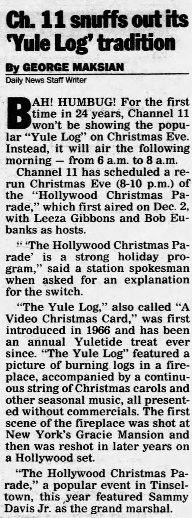 Ch. 11 snuffs out its 'Yule Log' tradition