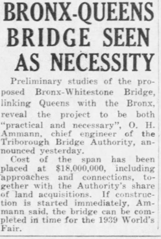 Bronx-Queens Bridge Seen as Necessity
