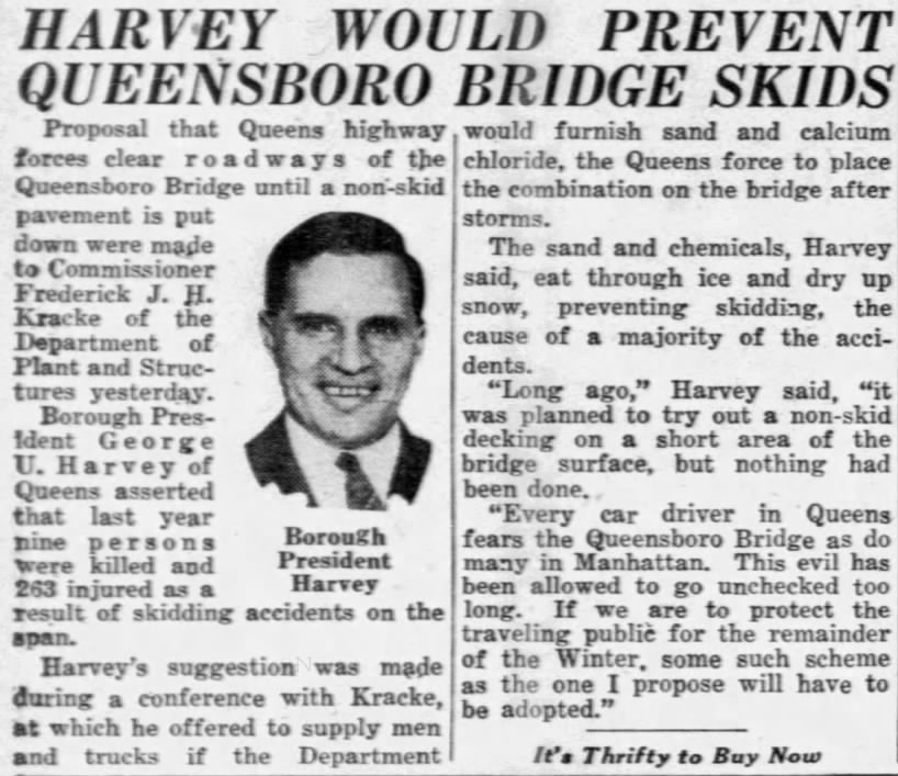 Harvey Would Prevent Queensboro Bridge Skids