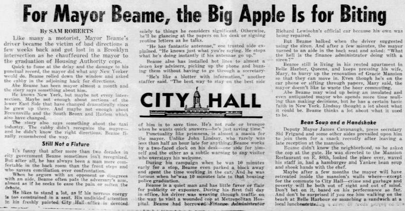 For Mayor Beame, the Big Apple Is for Biting