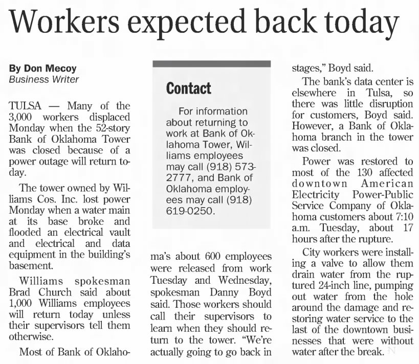 Workers expected back today