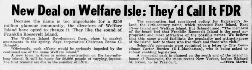 New Deal on Welfare Isle: They'd Call It FDR