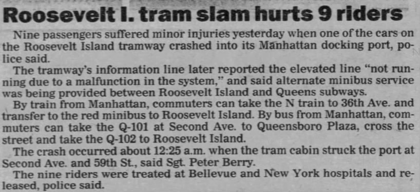 Roosevelt I. tram slam hurts 9 riders