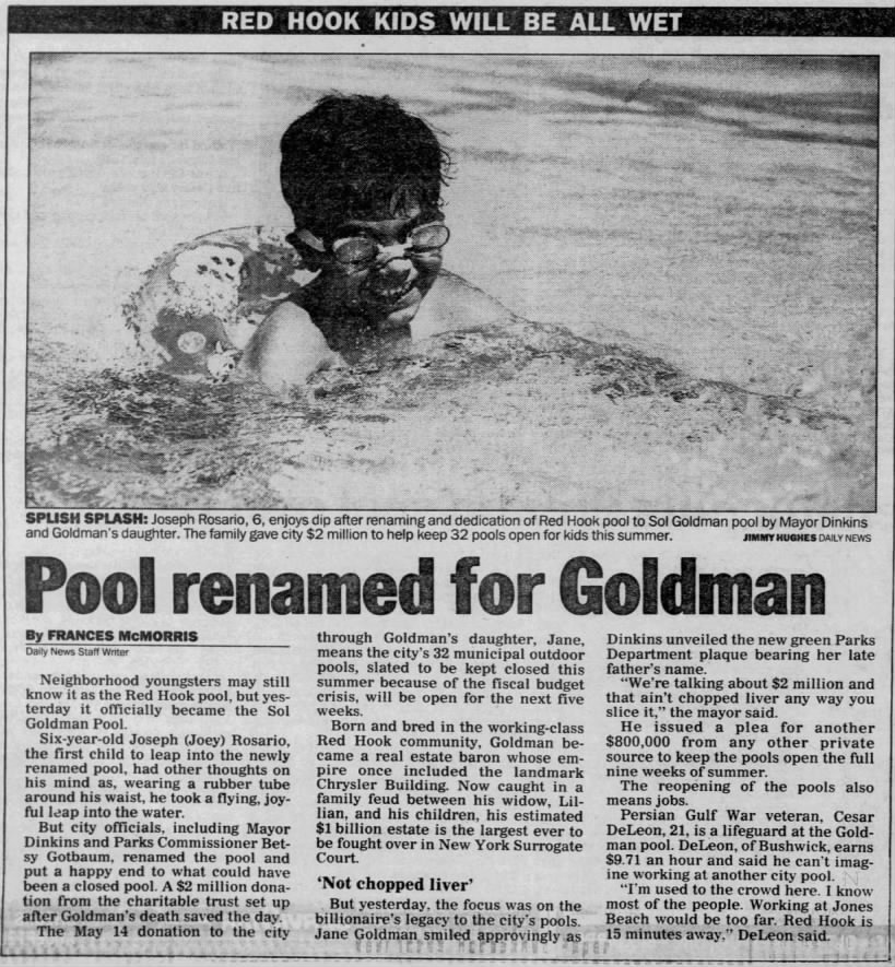 Pool renamed for Goldman