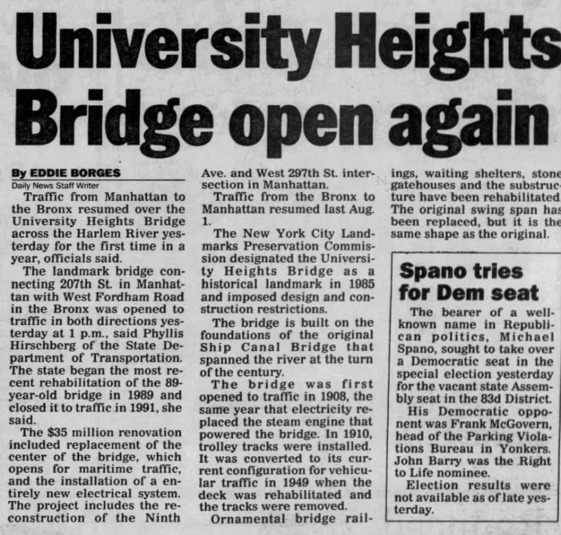 University Heights Bridge open again