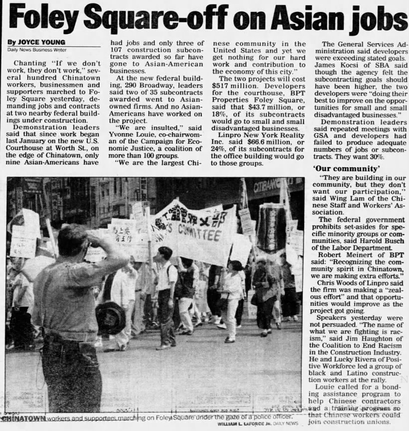 Foley square-off on Asian jobs/Joyce Young
