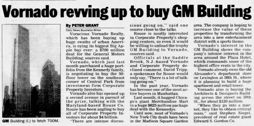 Vornado revving up to buy GM Building