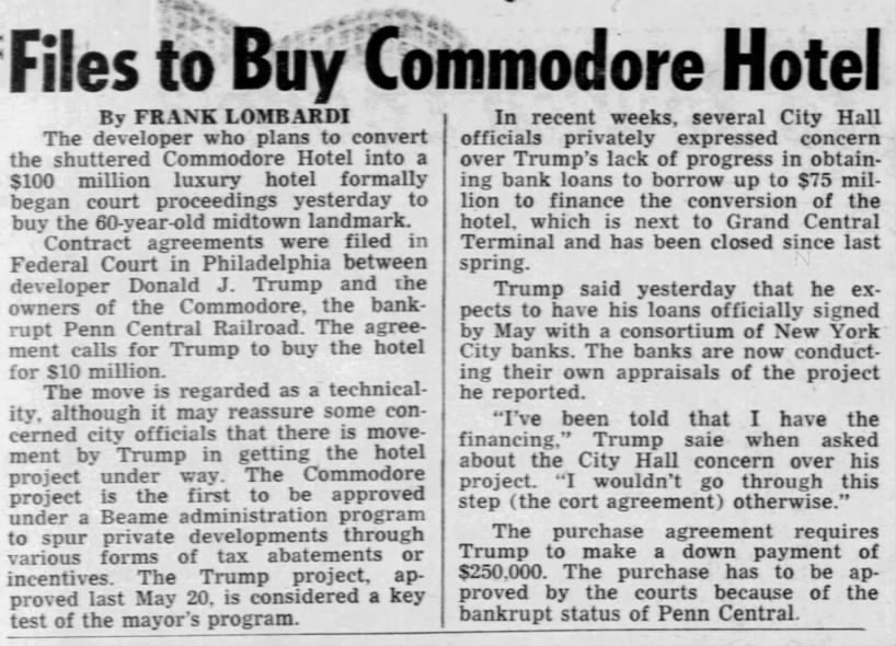 Files to Buy Commodore Hotel/Frank Lombardi