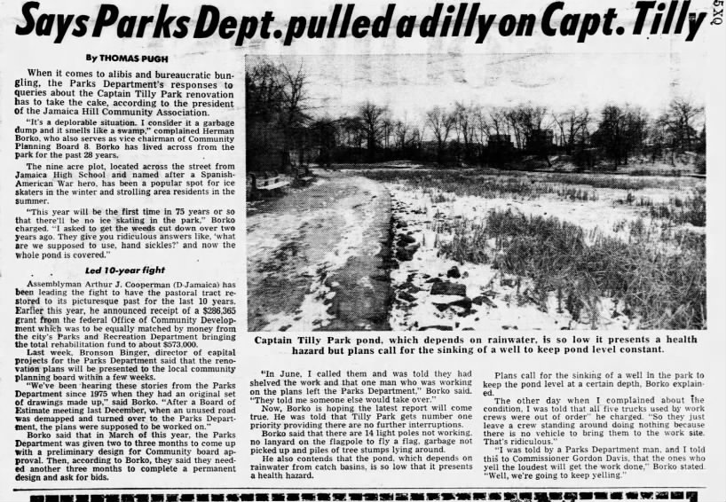 Says Parks Dept. pulled a dilly on Capt. Tilly