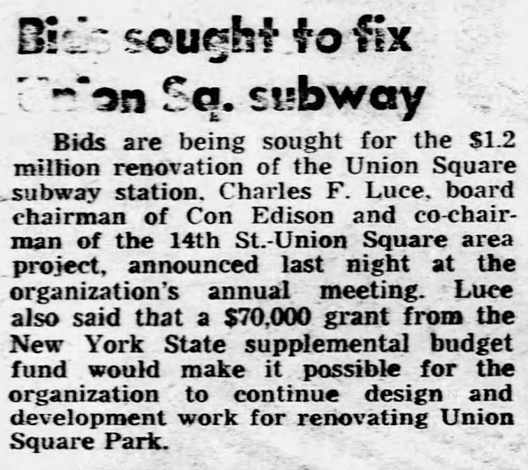 Bids sought to fix Union Sq. subway