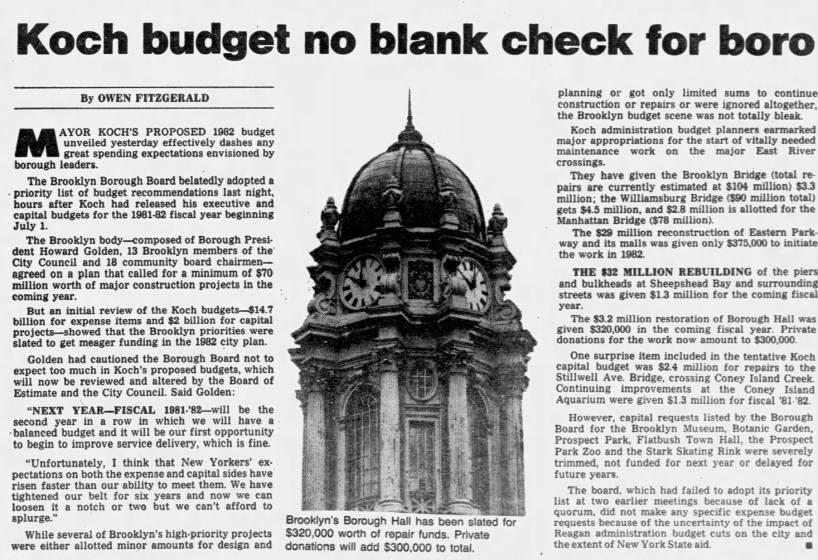 Koch budget no blank check for boro