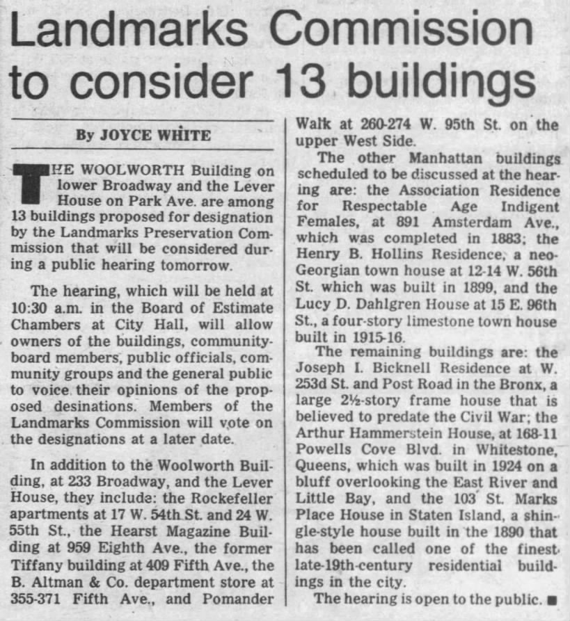 Landmarks Commission to consider 13 buildings/Joyce White