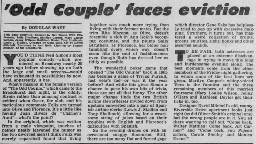 'Odd Couple' faces eviction/Douglas Watt