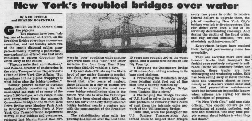 New York's troubled bridges over water