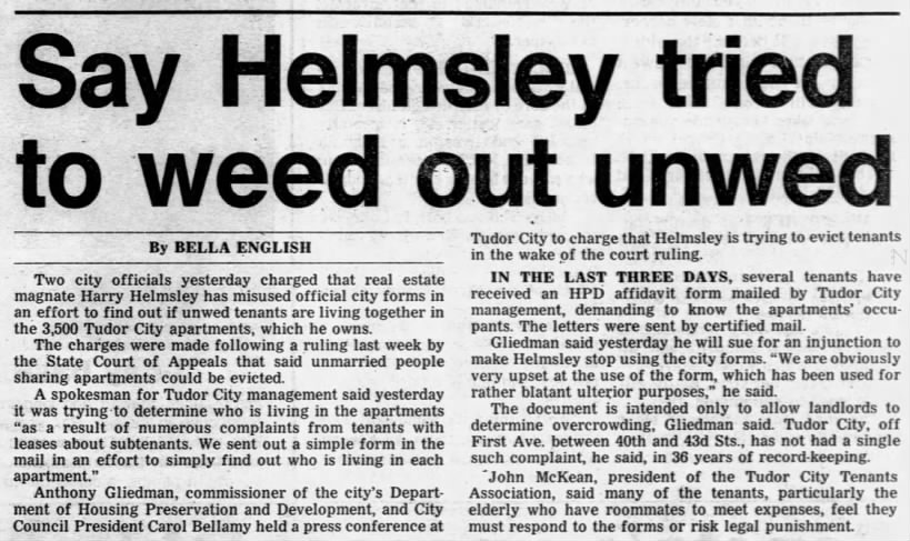 Say Helmsley tried to weed out unwed/Bella English