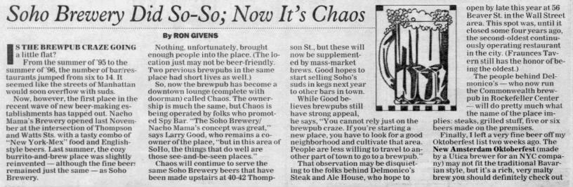 Solo Brewery Did So-So; Now It's Chaos/Ron Givens