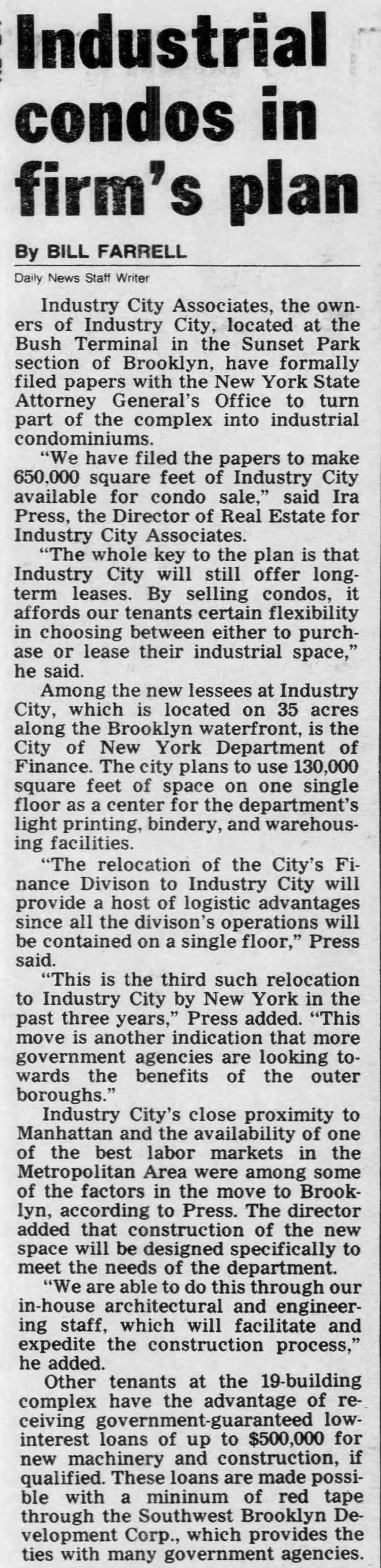 Industrial condos in firm's plan