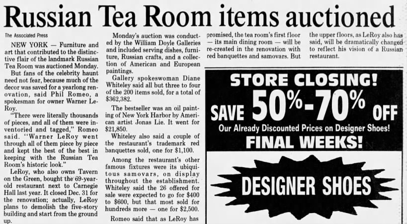 Russian Tea Room Items Auctioned