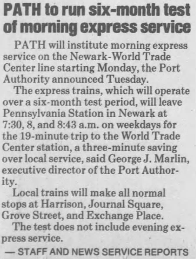 PATH to run six-month test of morning express service