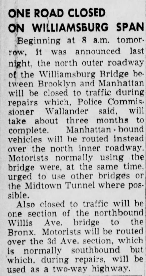 One Road Closed on Williamsburg Span