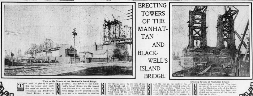 Erecting Towers of the Manhattan and Blackwell's Island Bridge