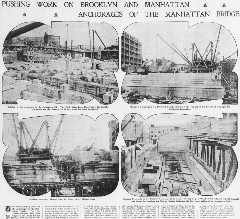 Pushing Work on Brooklyn and Manhattan Anchorages of the Manhattan Bridge