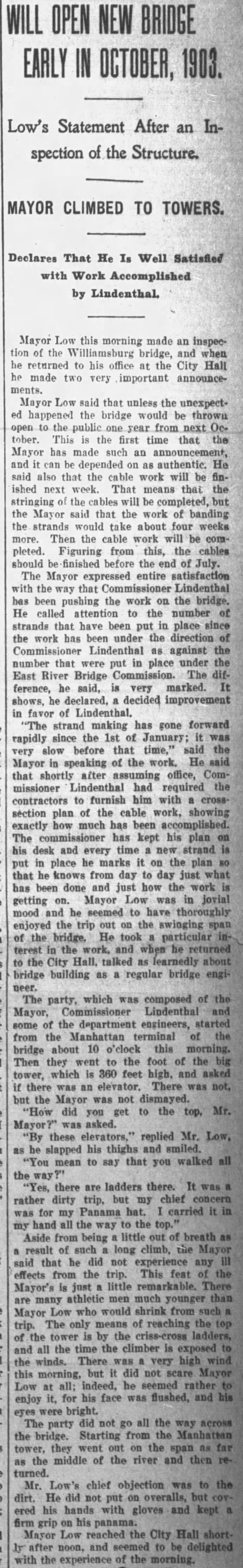 Will Open New Bridge Early in October, 1903