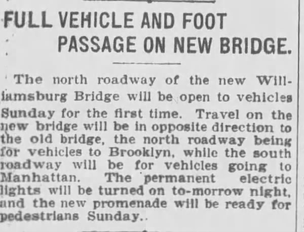 Full Vehicle and Foot Passage on New Bridge