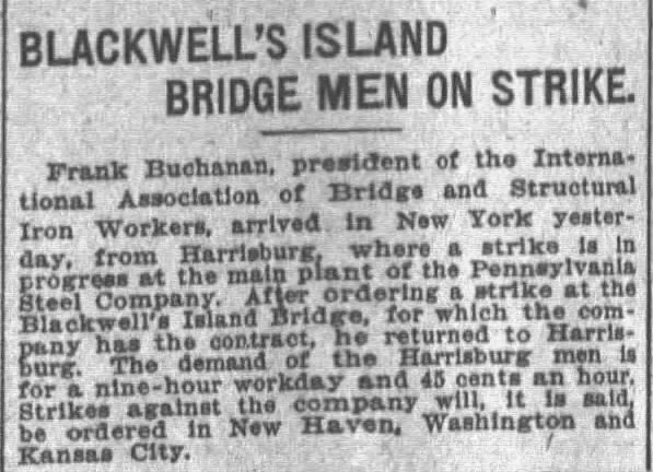 Blackwell's Island Bridge Men on Strike