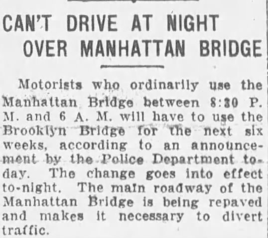 Can't Drive at Night Over Manhattan Bridge