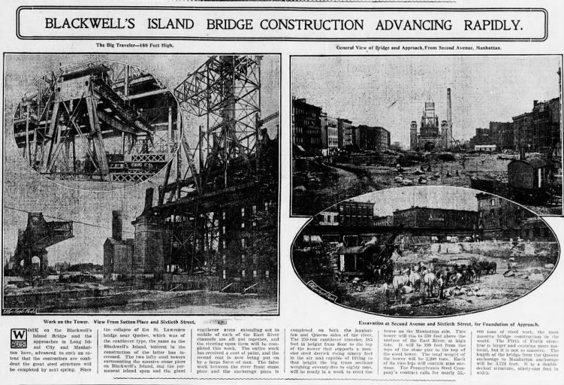 Blackwell's Island Bridge Construction Advancing Rapidly