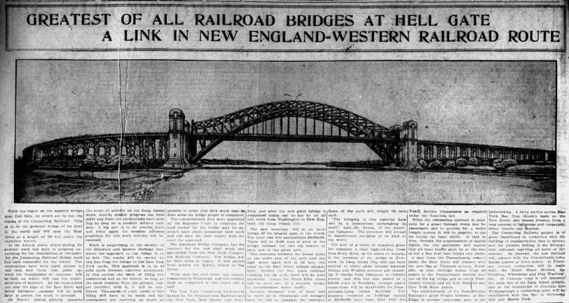 Greatest of All Railroad Bridges at Hell Gate a Link in New England-Western Railroad Route