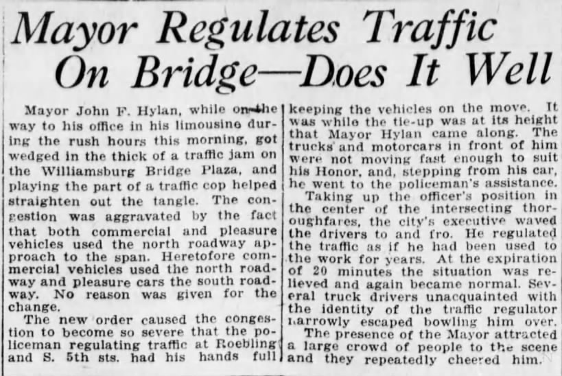 Mayor Regulates Traffic on Bridge -- Does It Well
