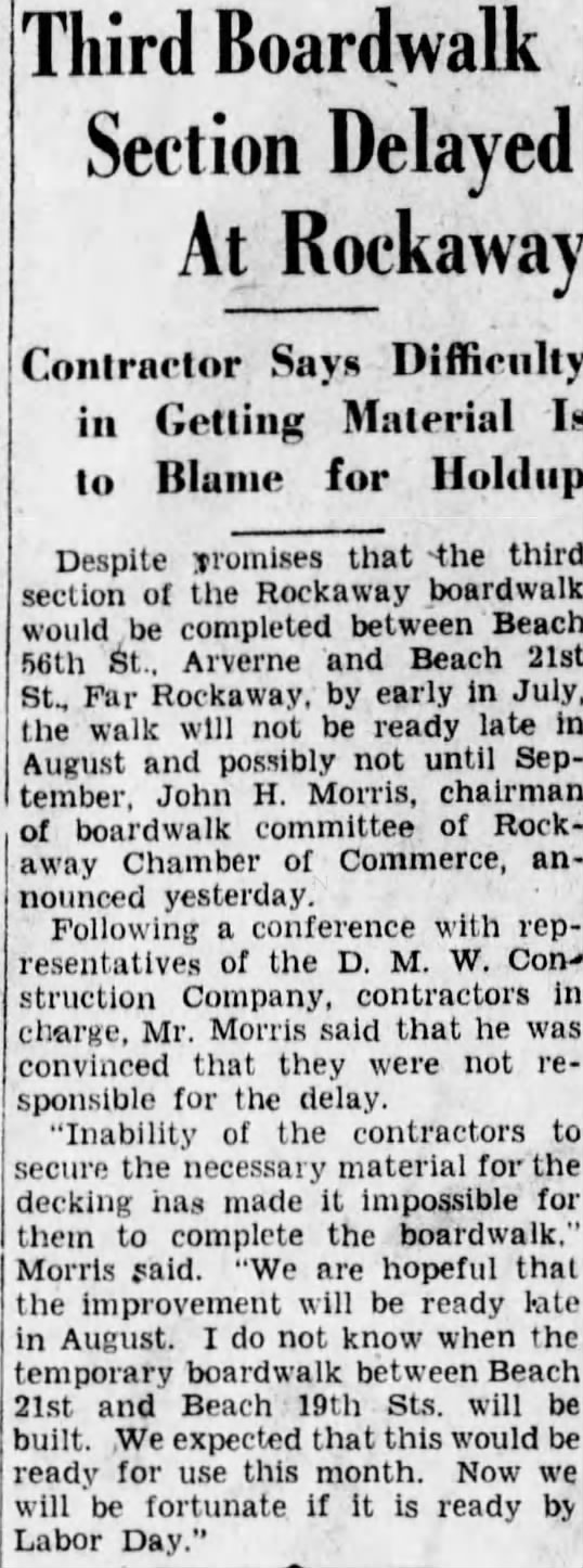 Third Boardwalk Section Delayed in Rockaway