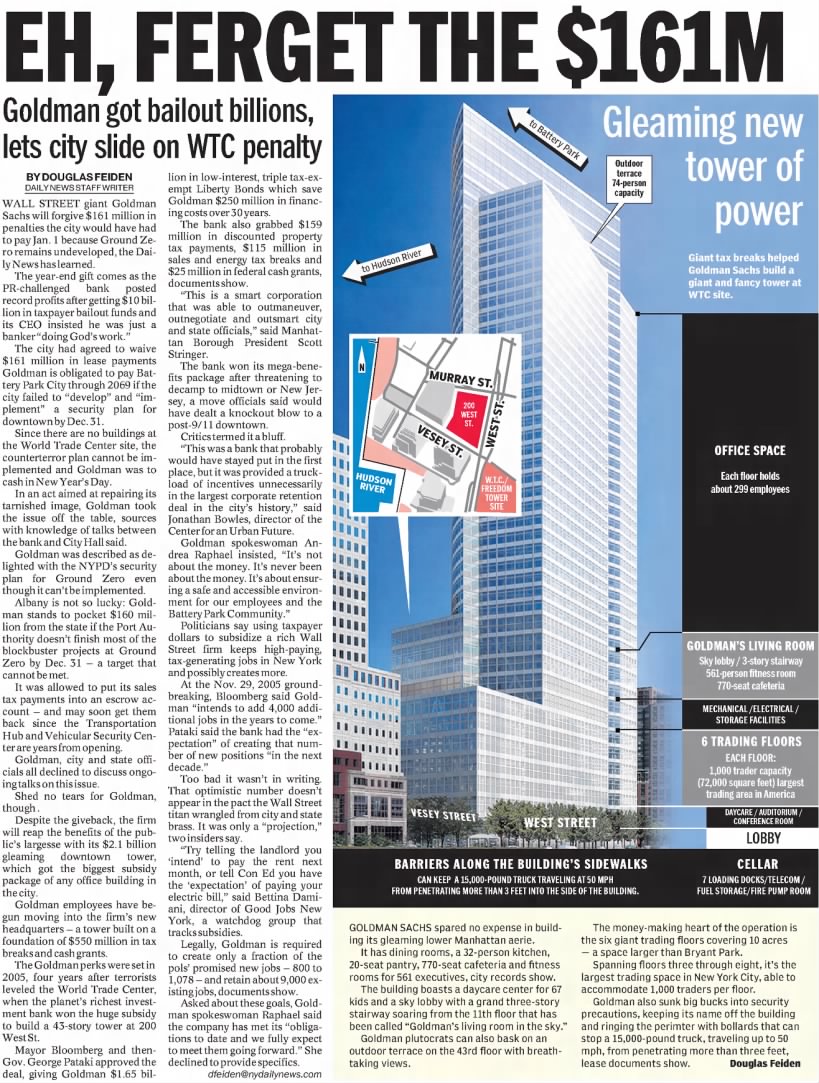 Goldman got bailout billions, lets city slide on WTC penalty