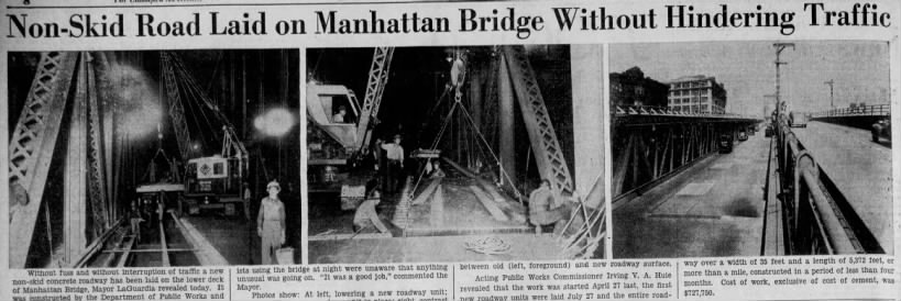 Non-Skid Road Laid on Manhattan Bridge Without Hindering Traffic