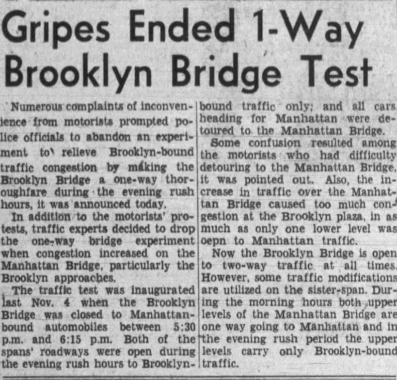 Gripes Ended 1-Way Brooklyn Bridge Test