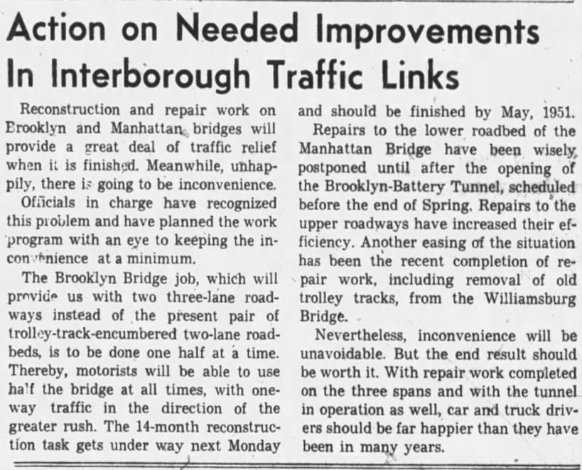 Action on Needed Improvements in Interborough Traffic Links