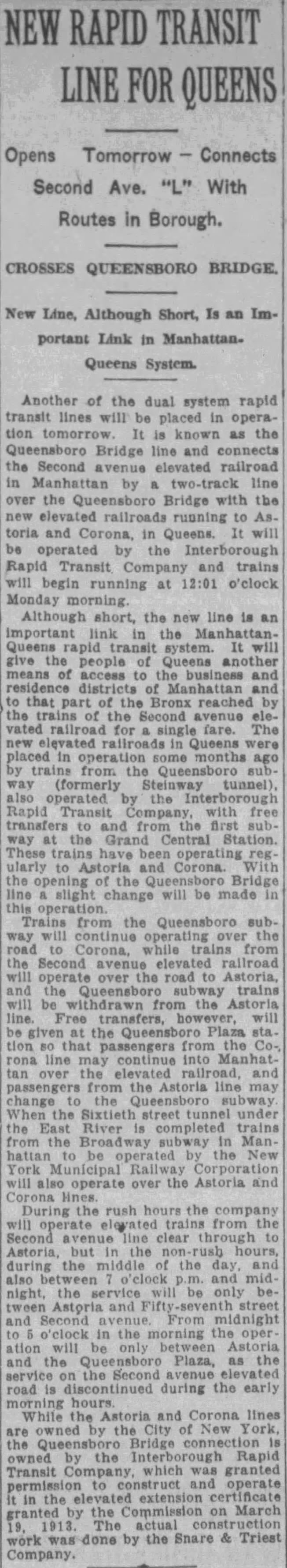 New Rapid Transit Line for Queens