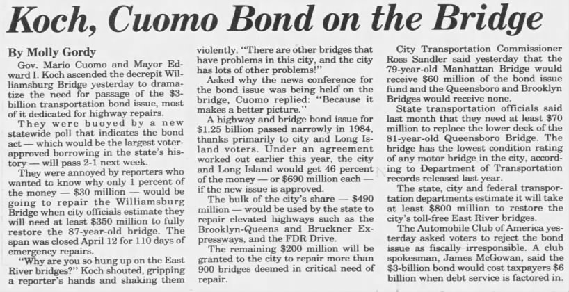 Koch, Cuomo Bond on the Bridge