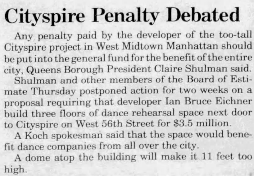 Cityspire Penalty Debated