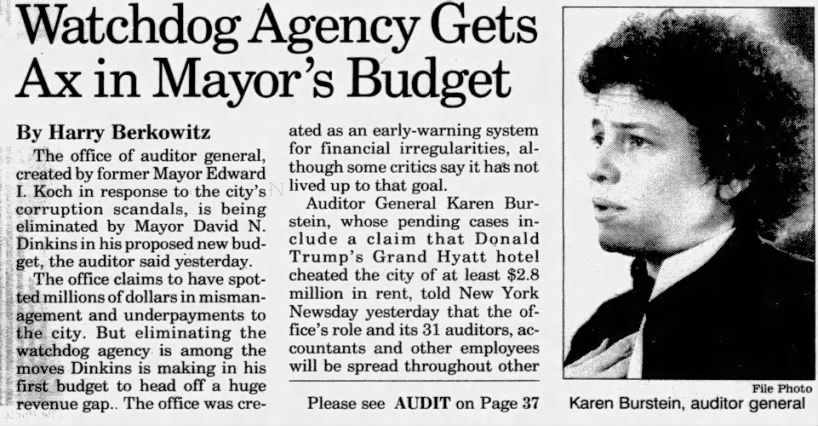 Watchdog Agency Gets Ax in Mayor's Budget/Harry Berkowitz