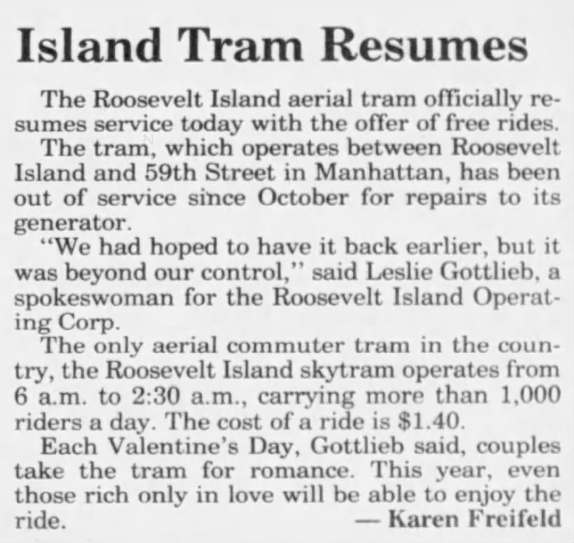 Island Tram Resumes
